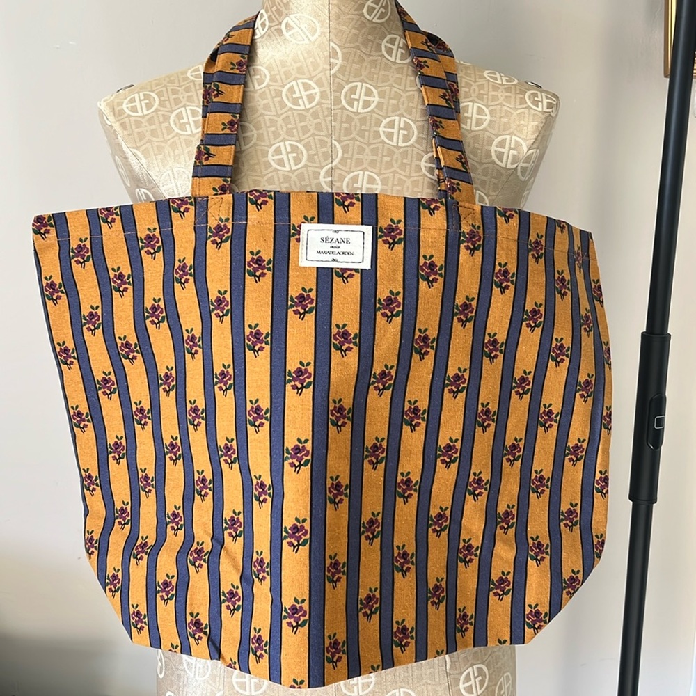 Sézane Floral Stripe Canvas Tote Bag